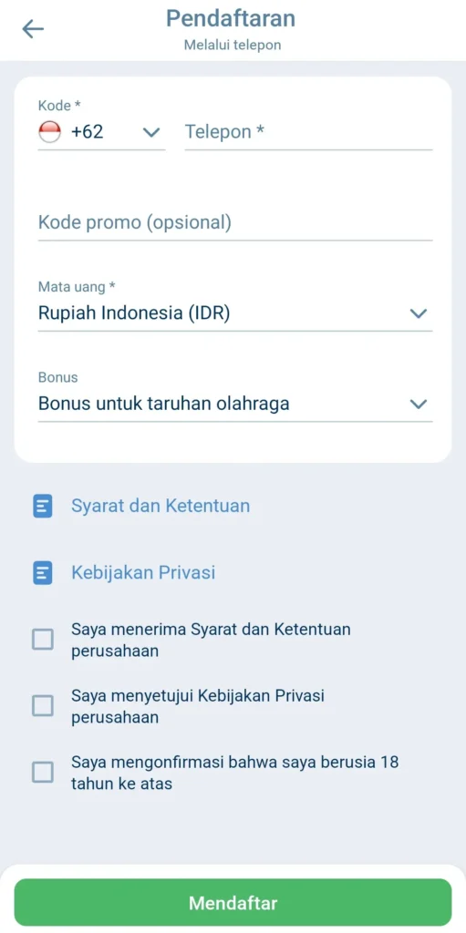 Cara Daftar Akun Baru Melalui 1xBet App